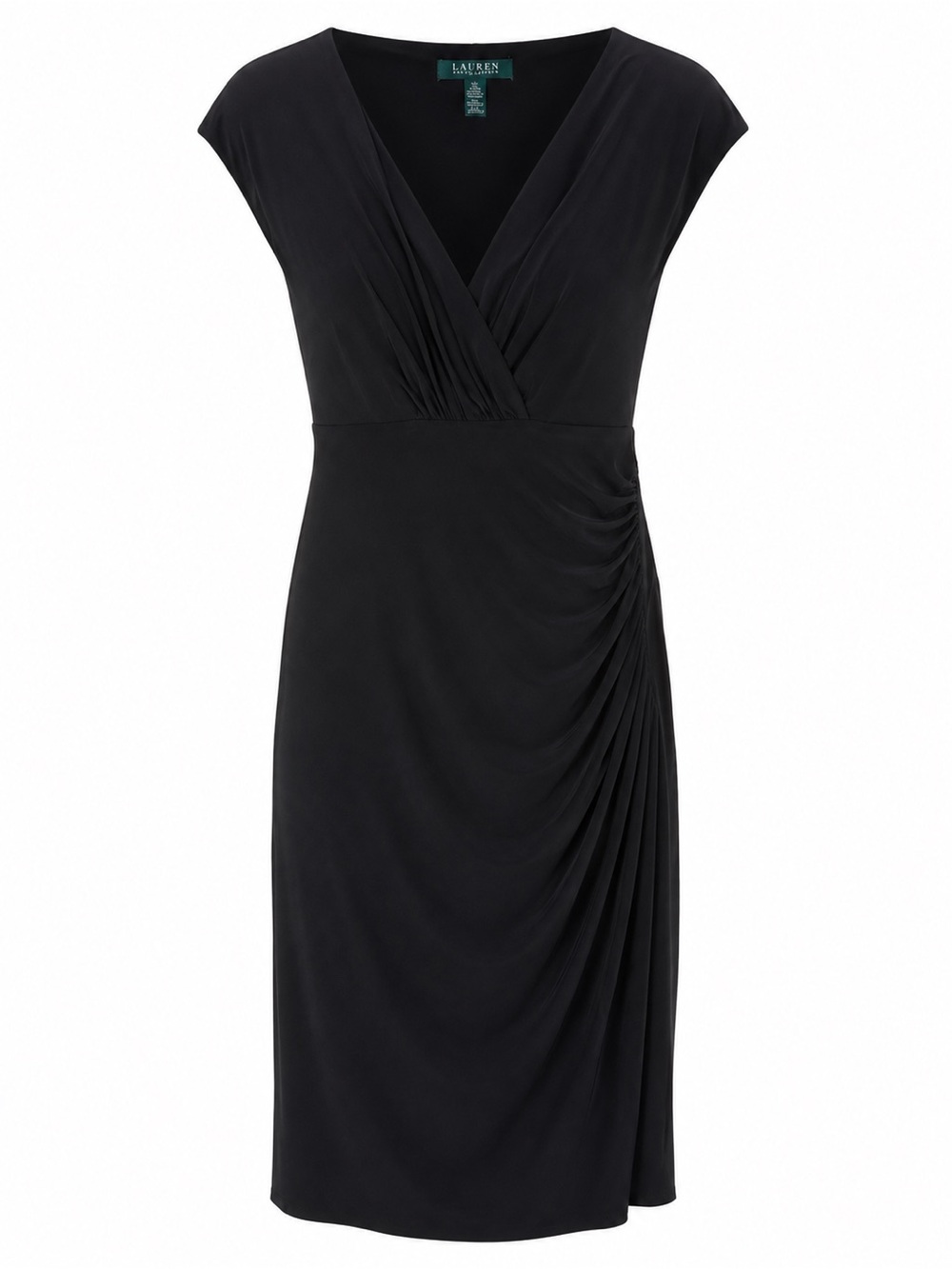 Ralph Lauren Black V-Neck Ruched Midi Dress - Picture 1 of 5